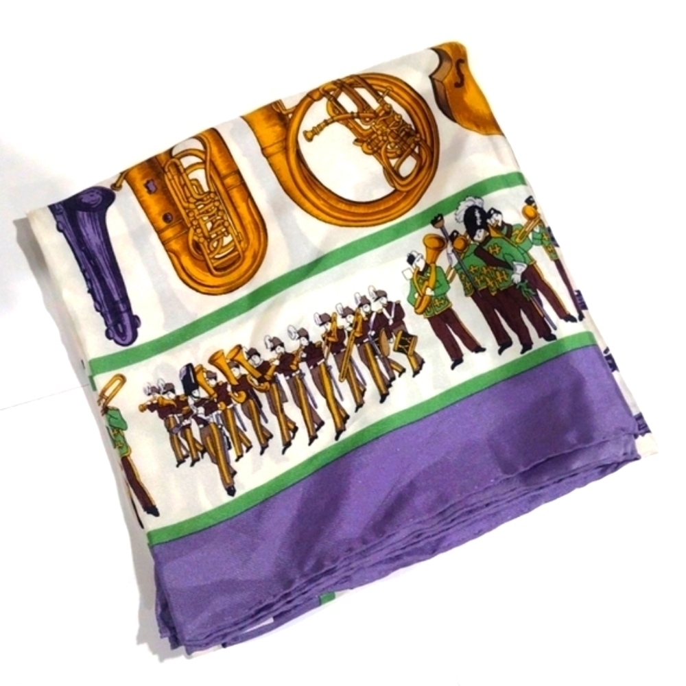 Band Music Instrumental Silk Scarf Large Square 35x35 inch- Excellent Condition